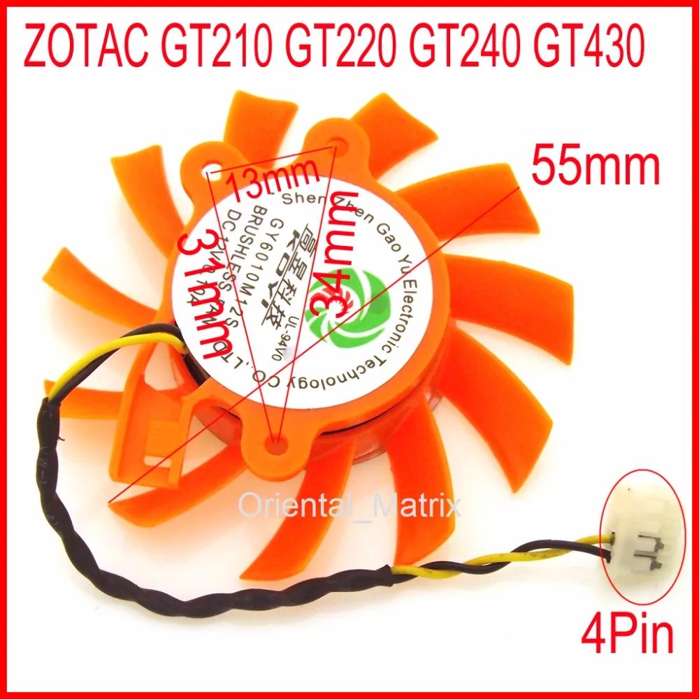 Бесплатная доставка GY6010M12S 12 В 0.10A 55 мм 34x31x13 2 провода 4Pin для ZOTAC Вентилятор