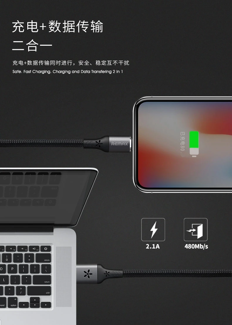 Remax светодиодный светящийся USB кабель 2.1A кабель для быстрой зарядки для iPhone Xs max XR X 8 7 6 8s 7s 6s plus 5S шнур для зарядки