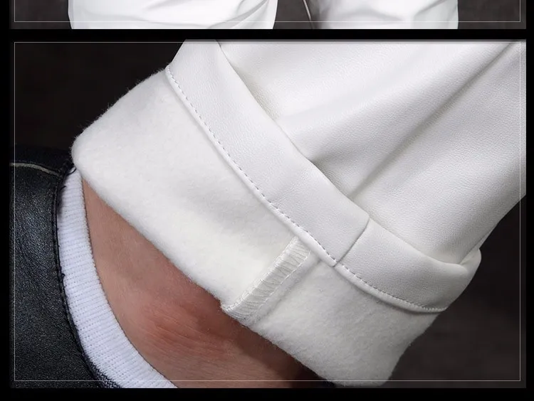 Мужские зимние модные обтягивающие штаны из искусственной кожи, облегающие брюки для выступлений на сцене, облегающие мужские черные, красные, белые мотоциклетные штаны из искусственной кожи