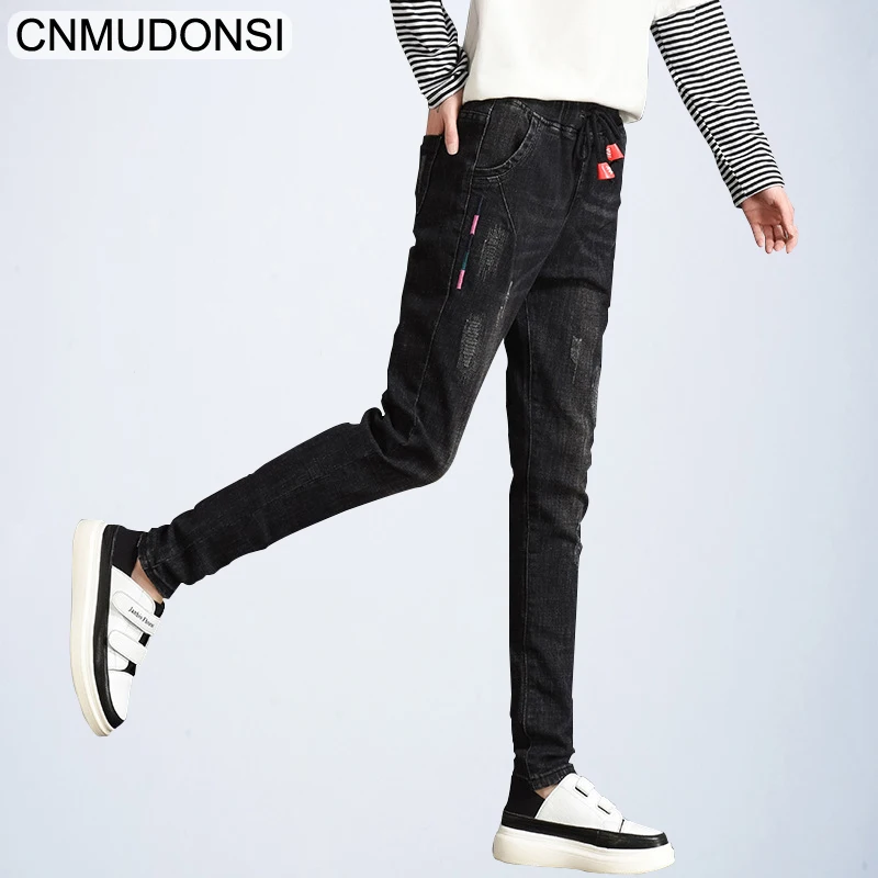 CNMUDONSI2019 New Women's Clothing Jeans Loose Wasit Plus Size Girls Korean Thin Casual Pants Students Leisure 26~32 | Женская