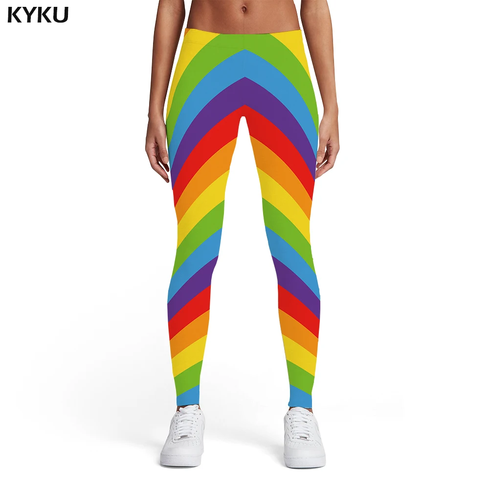 KYKU Brand Rainbow Leggings Women Colorful Sport Psychedelic Sexy Stripes Printed pants Gothic 3d Print Womens Leggings Pants