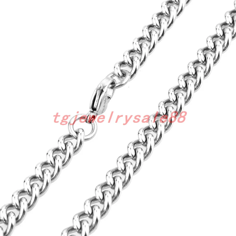 7mm Wide Womens Mens Silver Color Cut Cuban Curb Link Chain Stainless Steel Bracelet Or Necklace Jewelry Custom Sizes 7-40&quot | Украшения