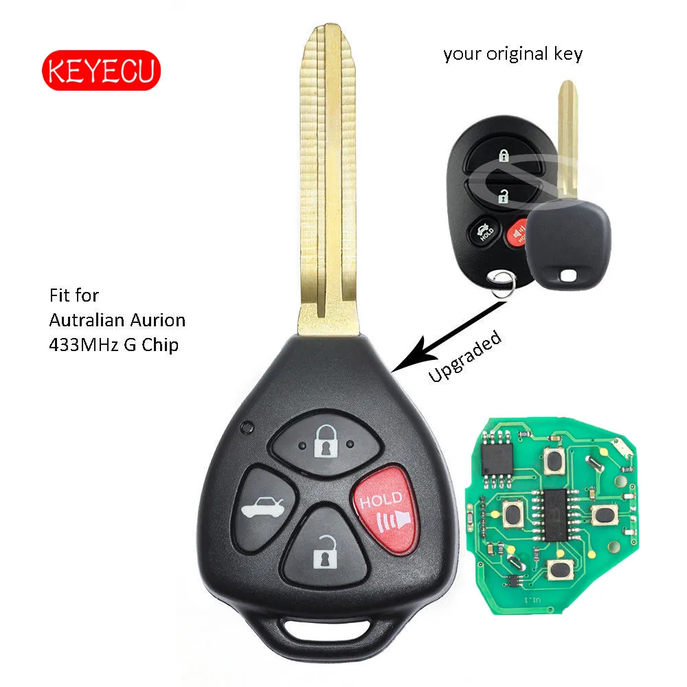 

Обновленный дистанционный Автомобильный ключ Keyecu с 4 кнопками, 433 МГц, G-чип для Autralian Toyota Aurion 2006-2011