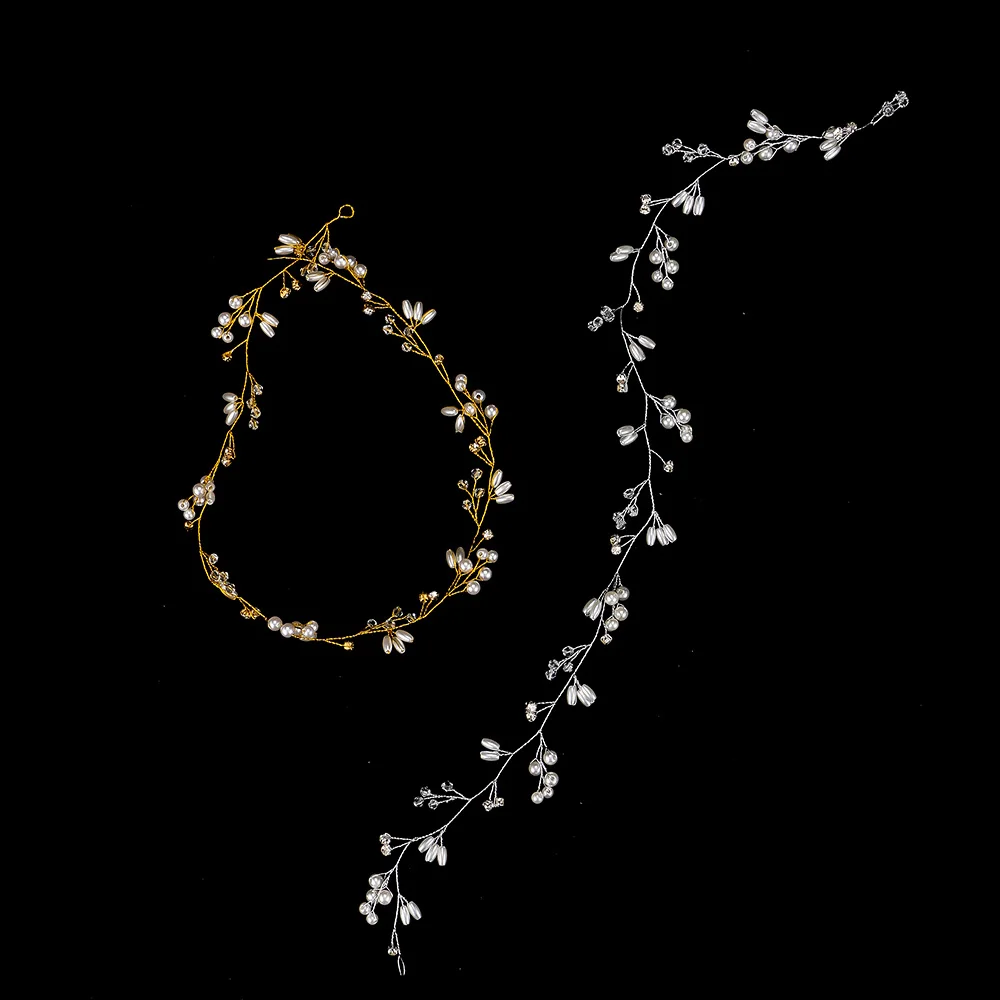 Fashion Romantic Women Crown Floral Crystal Simulated Pearl Headband Handmade 50CM Bride Wedding Jewelry Alloy Hairband | Украшения и