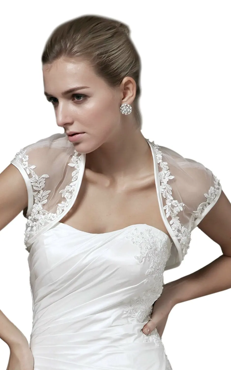 

2019 Wedding Jacket Sleeveless Appliqued Beaded Tulle Below Wedding Shawl