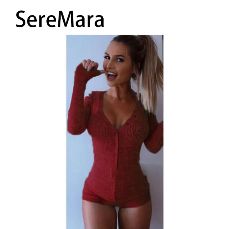 Весна Лето Женщин Сексуальный Комбинезоны Глубокий V-образным Вырезом Кнопку