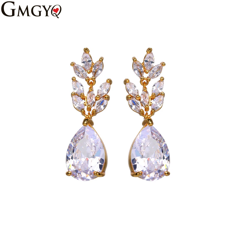 Женские серьги с фианитами GMGYQ модные из розового золота 2018 пробы в форме капли