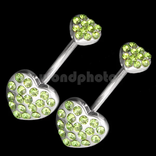 Refaxi 2x Belly Navel Button Green Heart Shape Ring Crystal Rhineston Stainless Steel | Украшения и аксессуары