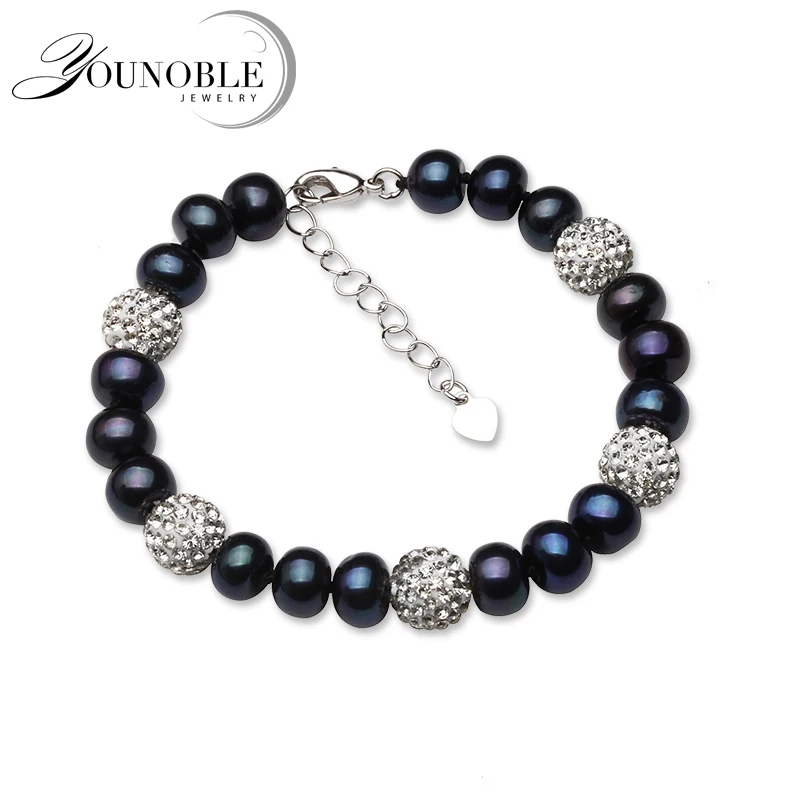black pearl bracelet Настоящий пресноводный черный жемчуг браслет женский, Классический натуральный жемчуг браслет девушка подарок на день рождения - Цвет камня: black pearl bracelet