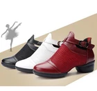 Женские танцевальные туфли, из натуральной кожи и дышащей сетки, с мягкой подошвой, белые, черные, винно-красные, 34-41