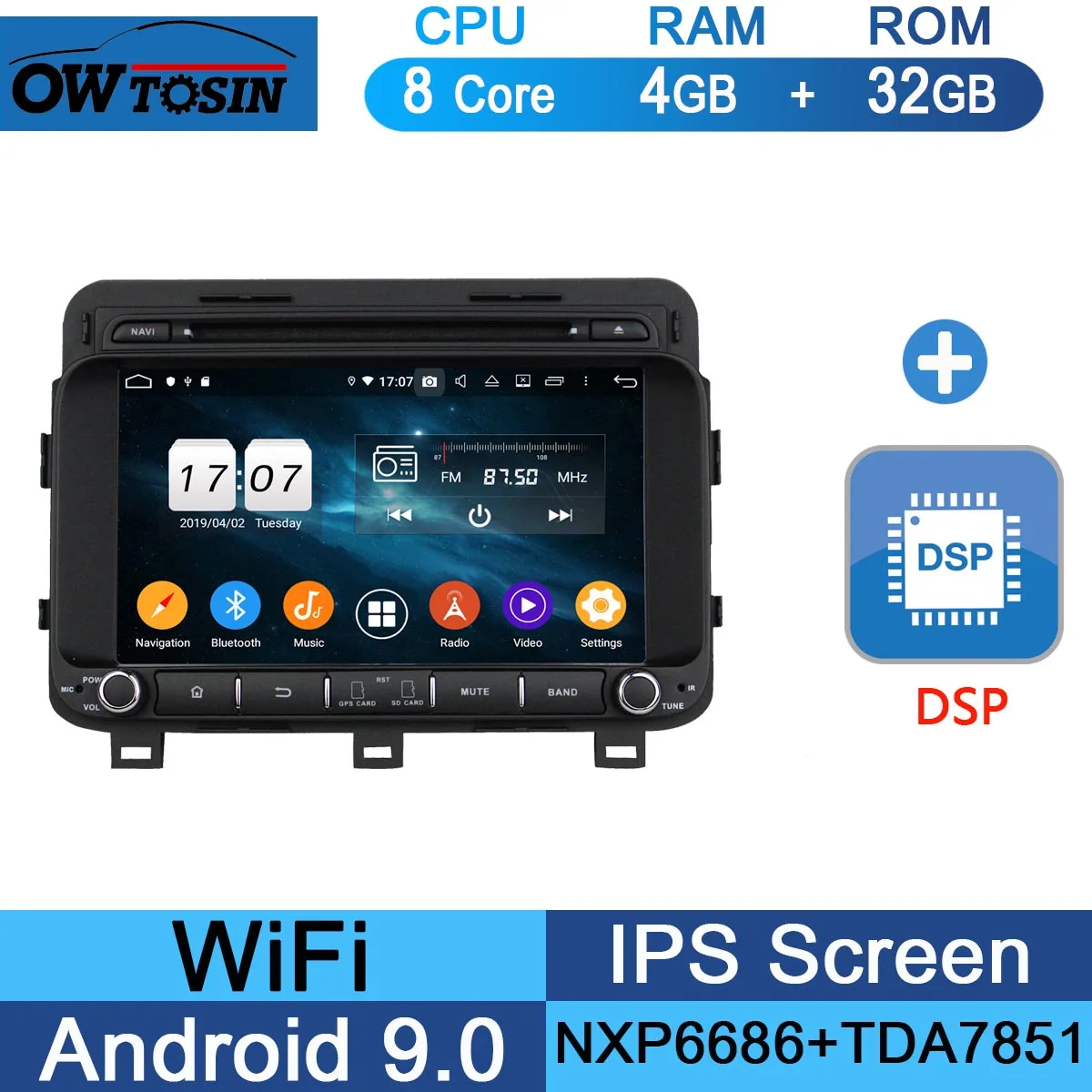 " ips 1920*1080 8 ядерный 4 Гб ram+ 64 Гб rom Android 9,0 автомобильный dvd-плеер для Kia OPTIMA K5 DSP радио gps Parrot BT Adas - Цвет: 32G DSP