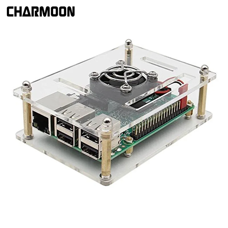 Raspberry Pi 3 Чехол акриловый корпус чехол с охлаждающим вентилятором и металлическим