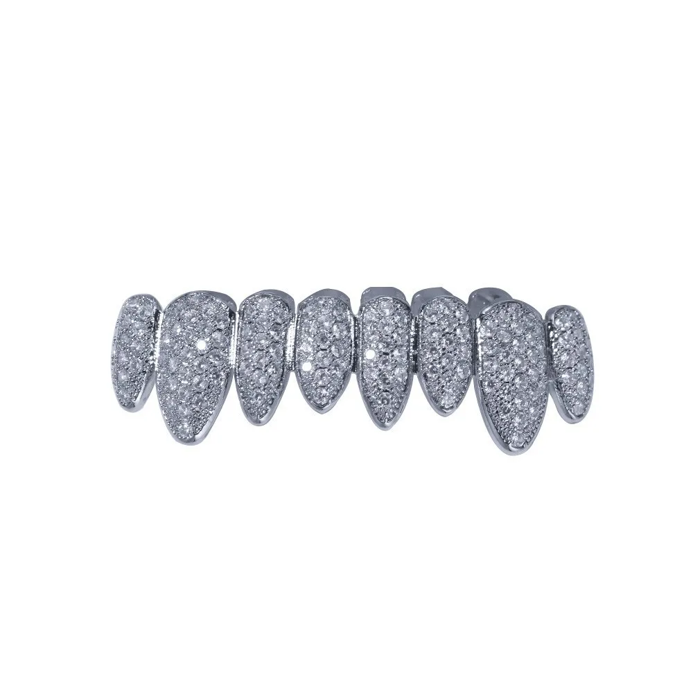 UWIN Iced Out AAA циркон Micro Pave зубы грили шапки Топ и низ грили набор хип хоп для мужчин женщин модные украшения - Окраска металла: Silver down