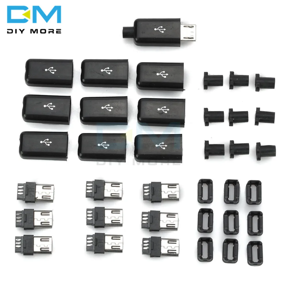 10 шт. набор штекерных разъемов Micro USB для самостоятельной сборки с крышкой черный