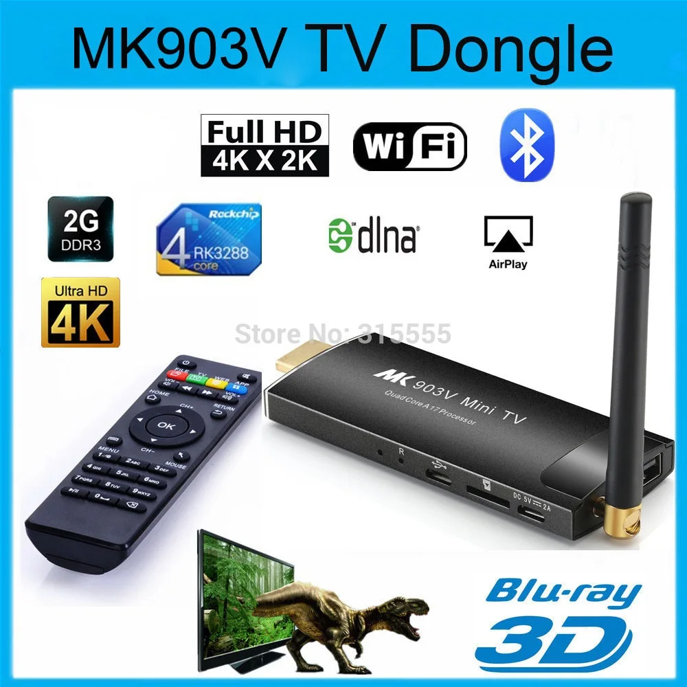 MK903V RK3288 четырехъядерный Android 7,1 ТВ-карта Ram2GB Rom 8GB HDMI 4K* 2K H.265 2,4 GHz/5 GHz двойной WiFi OTG USB 1080P tv Dongle