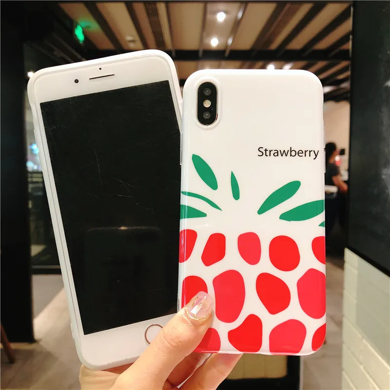 FTAIDKJ Fashion Cartoon Pineapple Soft IMD Case For iPhone X 10 Capa 6 6S 7 8 Plus Lovely Fruit Strawberry Back Cover |
