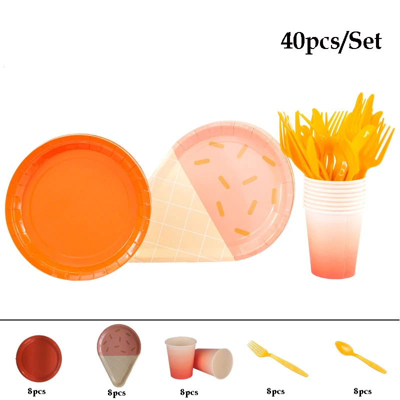 40pcs red 40 шт./компл. в форме мороженого бумажные тарелки для вечеринок одноразовая посуда салфетка для чашек детский душ День рождения Свадебные принадлежности - Цвет: 40pcs red
