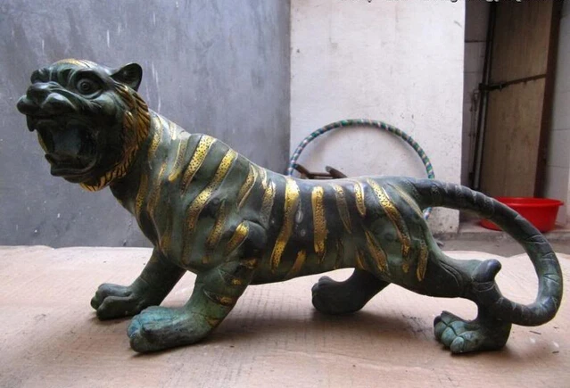 WBY voge gem S0473 Chinese Folk classical old Bronze Copper Carved ferocity animal Tiger Statue | Дом и сад