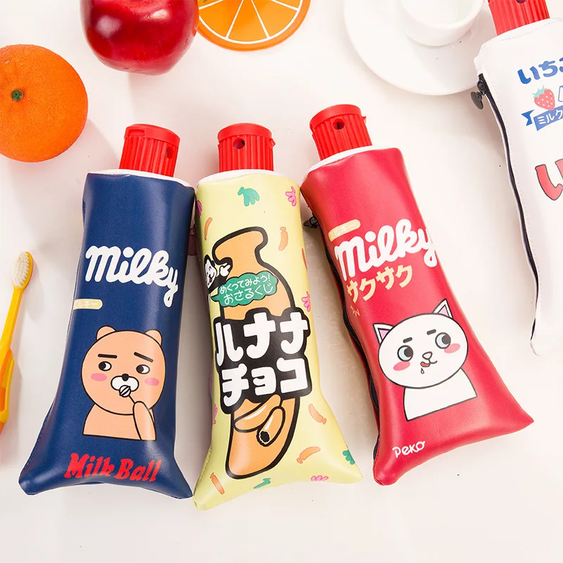 

Big PU leather pencil bag with sharpener Cute school pencil case pen holder Stationery pencilcase Office supplies F437