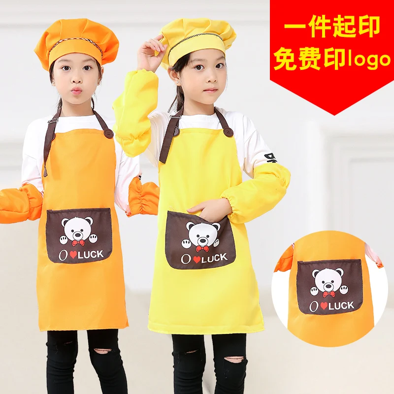 

Children's apron cartoon plus sleeves art painting baking micro waterproof custom logo kindergarten activities printing