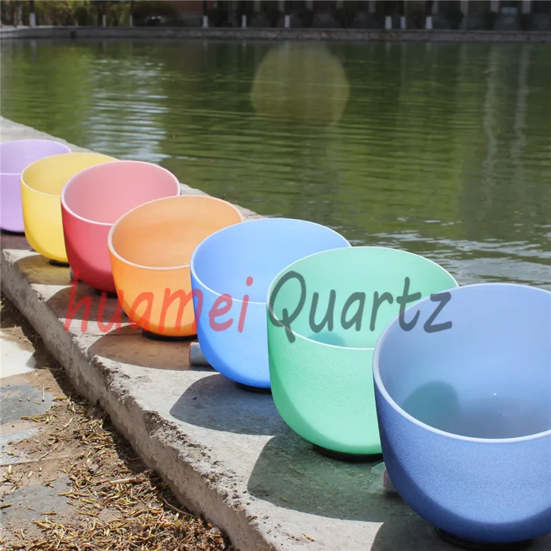 

Color-outside Chakra Set of 7pcs 8" -14" Frosted Quartz Crystal Singing Bowl