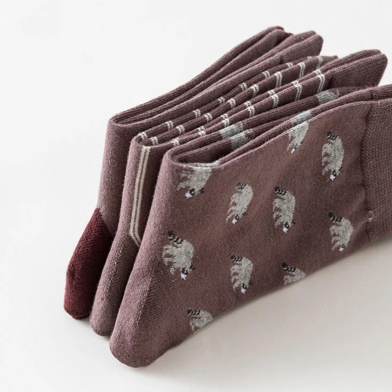 3 пары Модные полосатые хлопковые носки мужские длинные с вышивкой енота