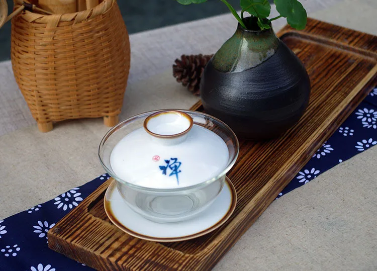 Новый ручной росписью Gaiwan кунг фу чайный сервиз стеклянный шар керамика чайные