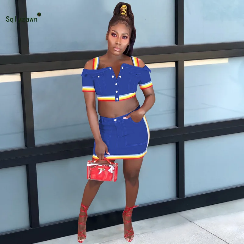 Женский летний комплект из 2 предметов высококачественный джинсовый костюм с