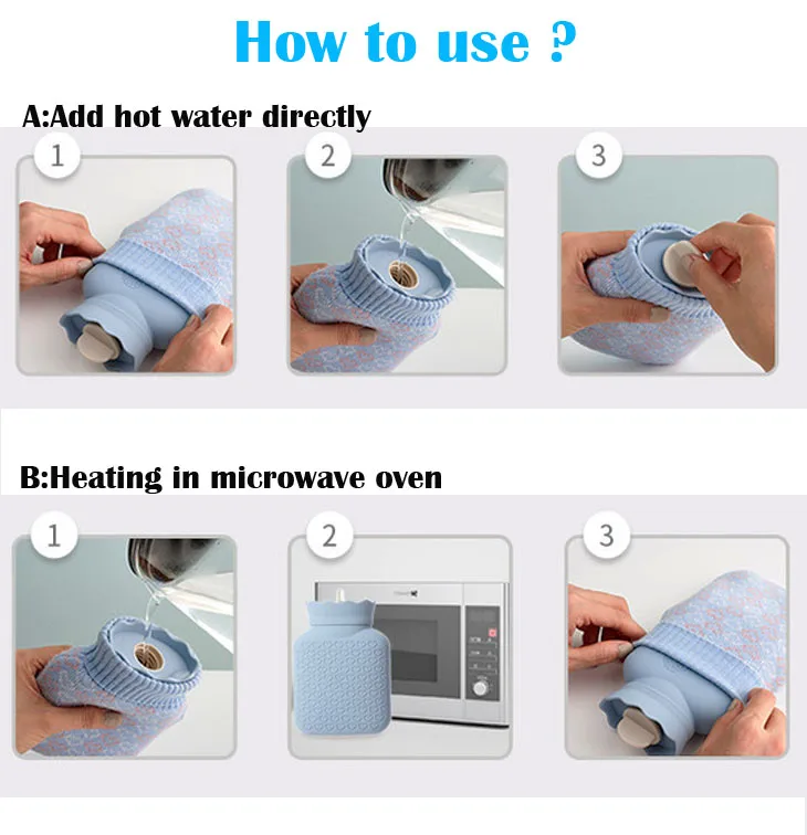 

Microwave Safe Silicone Microwave Heating Hot Water Bag Portable Winter Warm Water Bottle Pocket Hand Wamer With Cover Gift Box