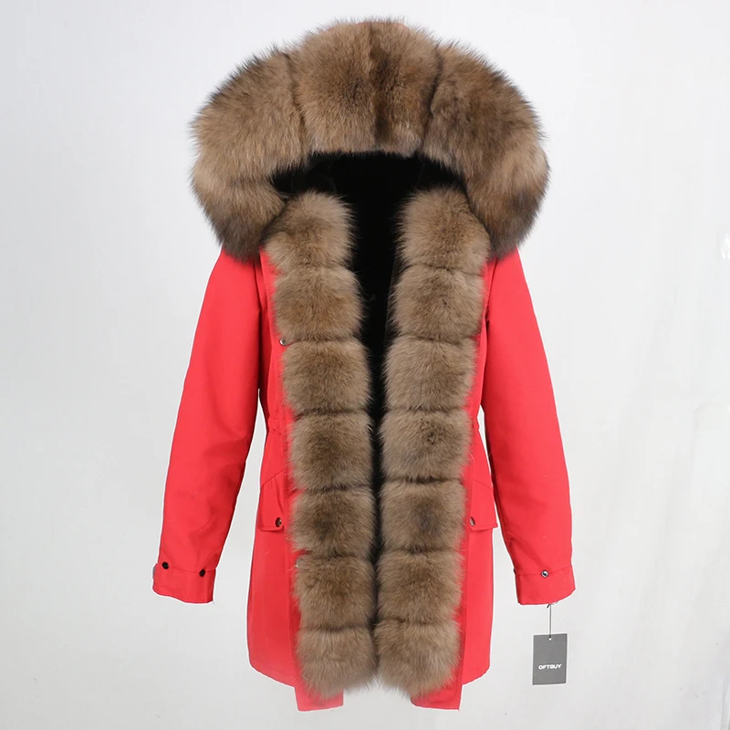 Женское пальто с натуральным мехом OFTBUY, чёрная куртка с воротником из натурального лисьего меха, водонепроницаемая длинная парка, теплая уличная верхняя одежда со съемным мехом для зимы