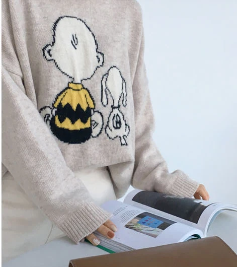 3 цвета 2018 Осень корейский стиль мультяшный принт вязаные свитера женские и