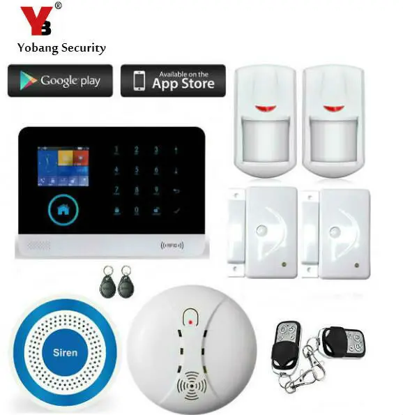 

Yobang Security WIFI GSM Home Burglar Security Alarm System Wireless Kits APP Control RFID Card SMS Alert Panel Touch Voice LCD