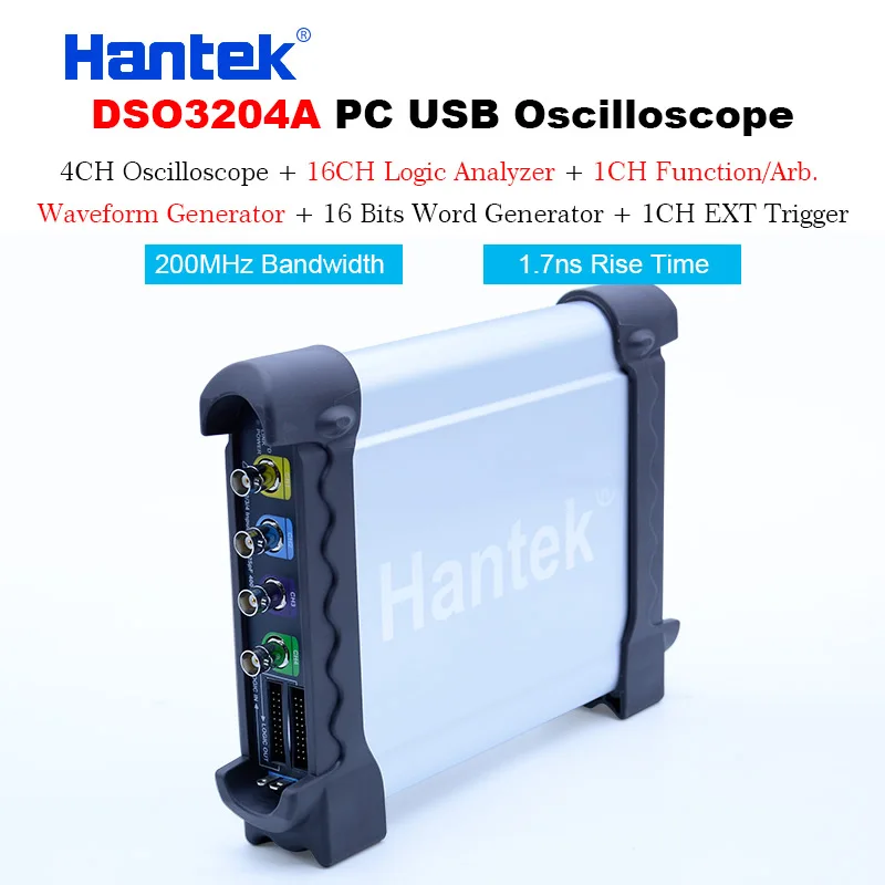 DSO3204A 200MHz Hantek DSO3000A USB осциллографы 4CH 100-250Mhz 1GSa/s PC хранение генератор сигналов 16 каналов логический анализатор тестер формы волны - Цвет: DSO3204A 200MHz