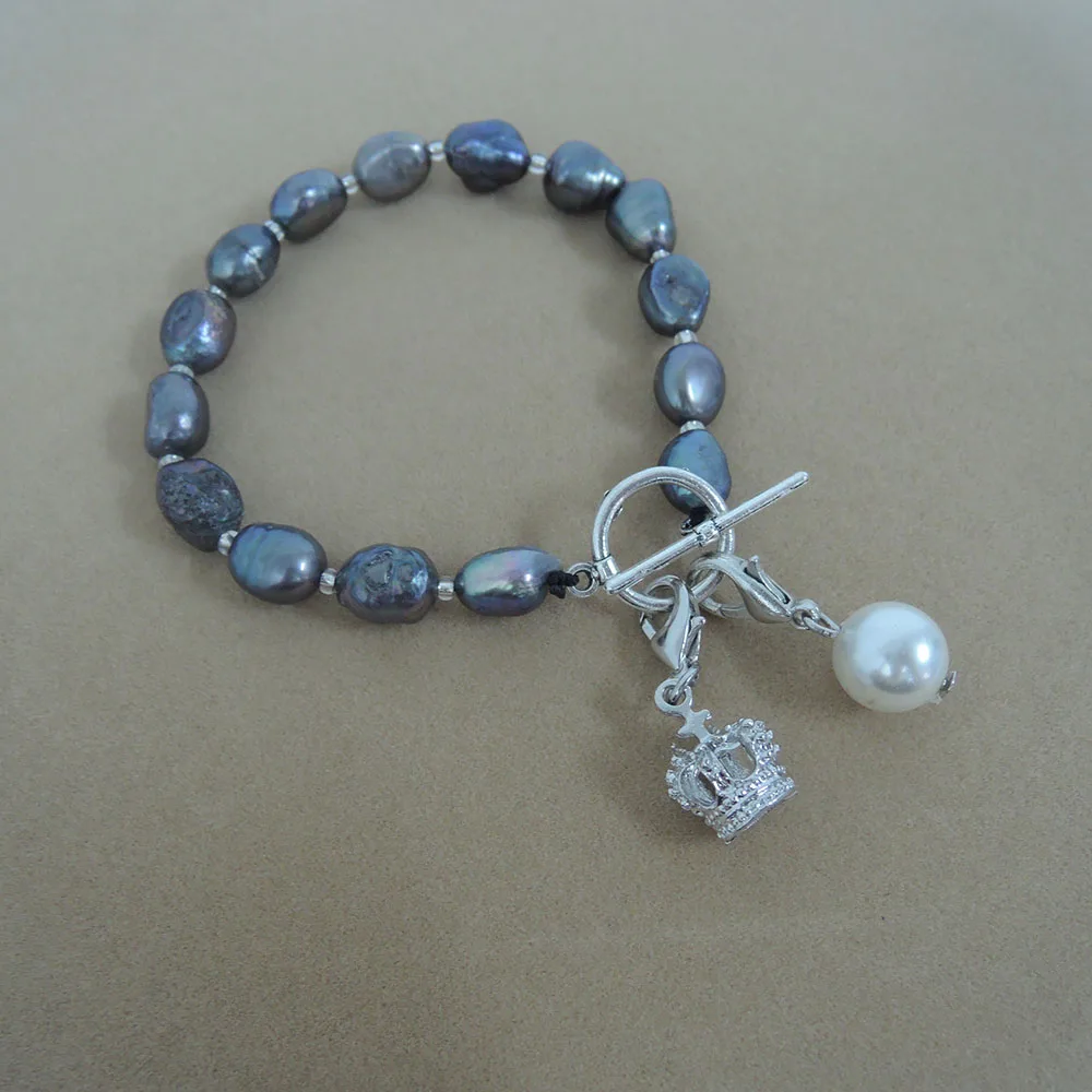 

Браслет из 100% натурального пресноводного жемчуга, очень красивая застежка, 7-8,5 мм, черный цвет