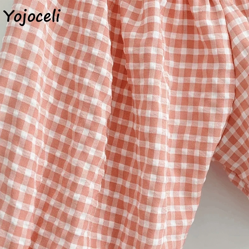 Рубашка Yojoceli в клетку с квадратным вырезом винтажные Короткие топы уличная