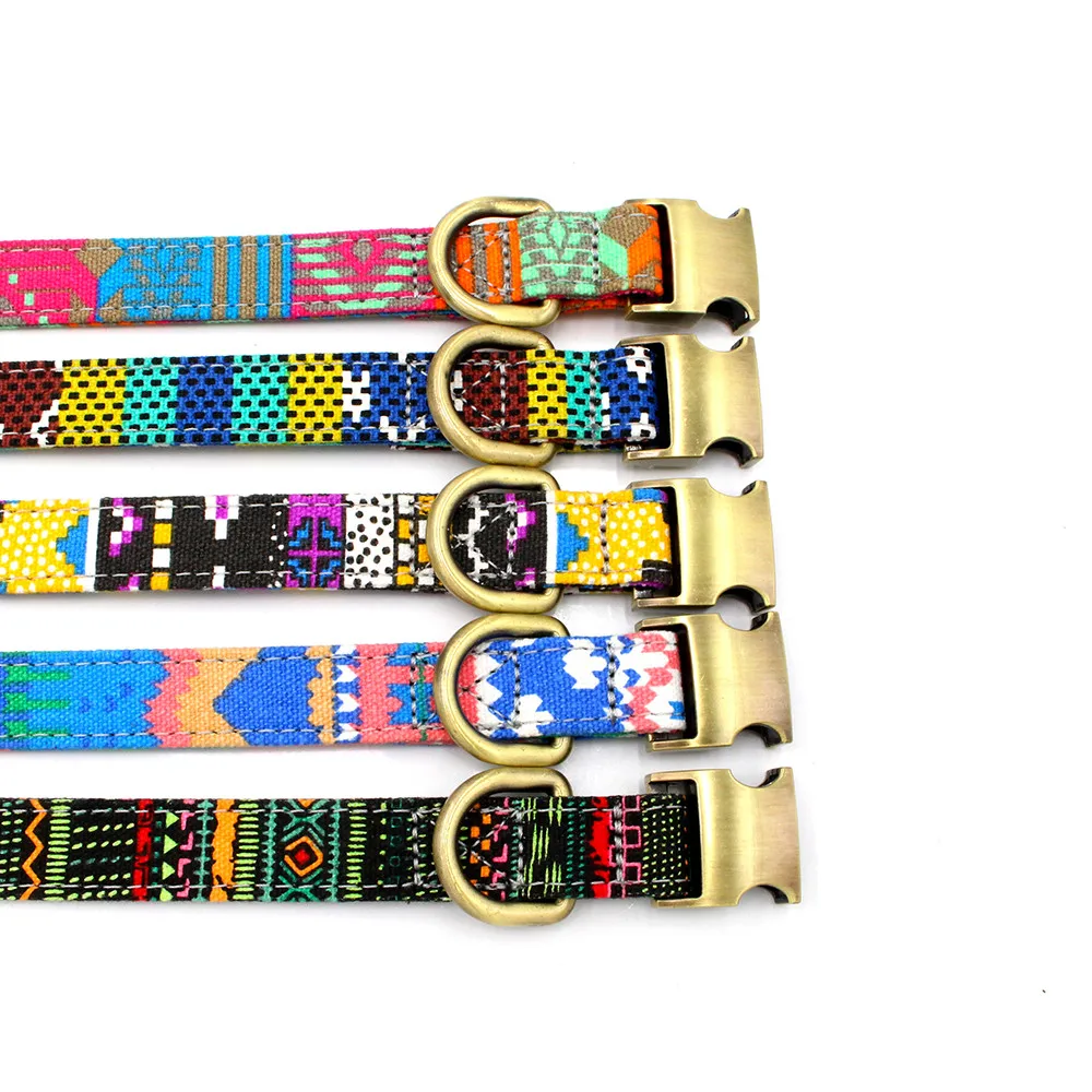 Dog Collar Lettering Pet Collar Bohemian Buckle retro Dog Cat Collar Pet Supplies accessories Cloth+Metal dropshipping Z620