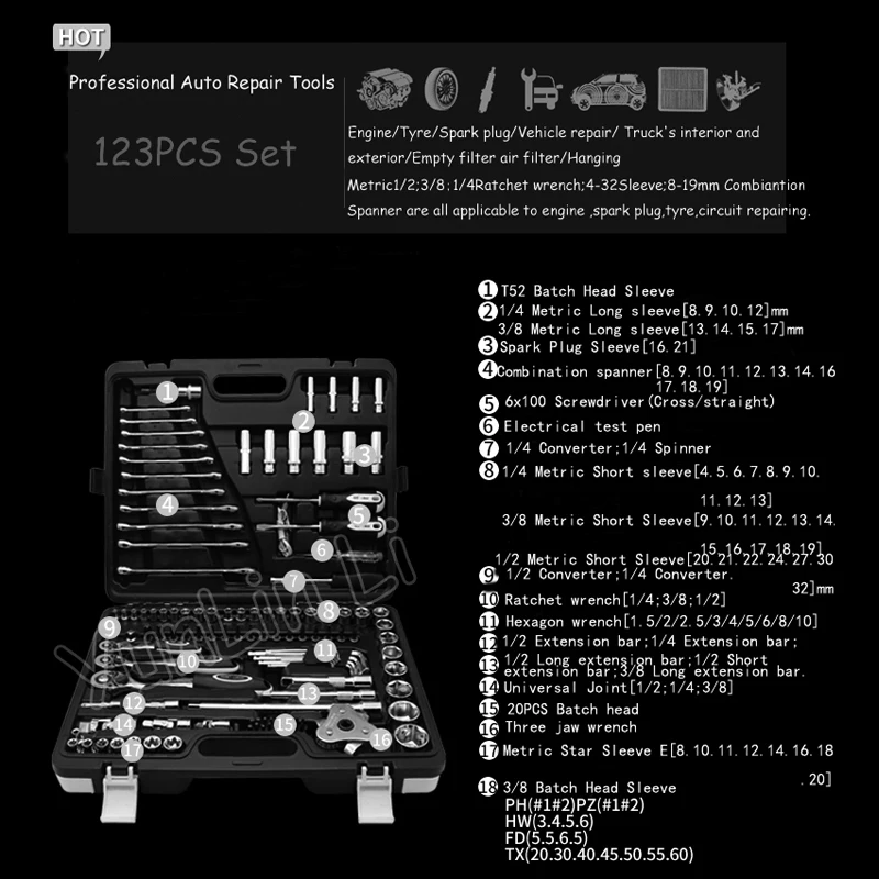 123Pcs ручные инструменты профессиональный набор инструментов для ремонта