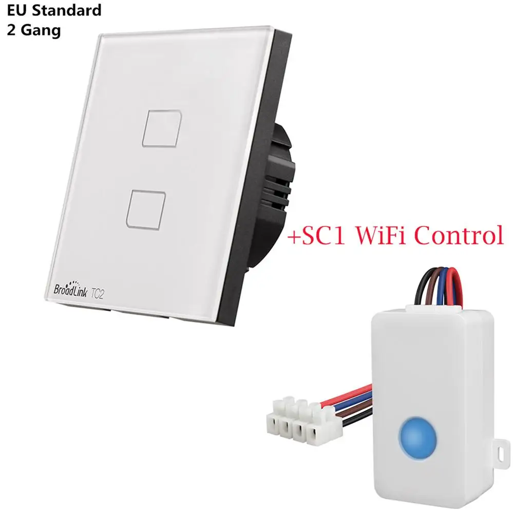 SC1 TC2 EU 2 Gang Broadlink Умный дом WiFi Переключатель ЕС светильник переключатель Сенсорная панель WiFi Пульт дистанционного управления работа с Alexa Google Home SC1 TC2 - Комплект: SC1 TC2 EU 2 Gang