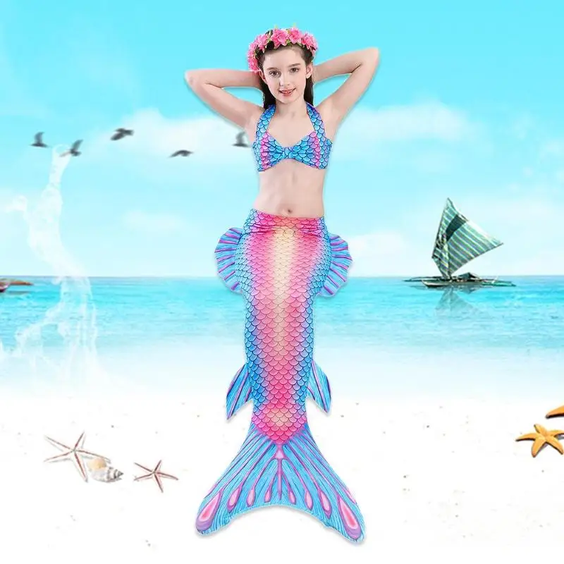 4pcs Girls Fish Tails Swimsuit Bikini Set Kids Swimwear Cosplay Costume Swimming Bathing Suit Fishtail Swimsuit For Summer
