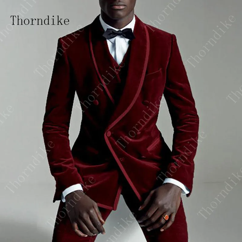 3 шт. мужской облегающий бархатный блейзер для смокинга | Мужская одежда