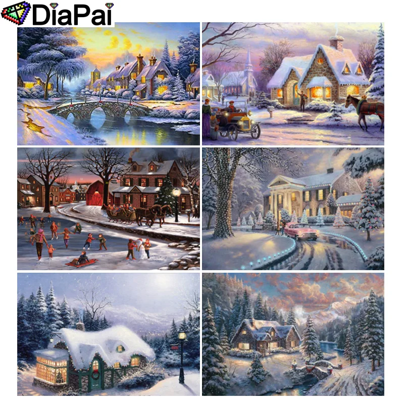 

DIAPAI 5D DIY Diamond Painting 100% Full Square/Round Drill "House snow scene" 3D Embroidery Cross Stitch Home Decor