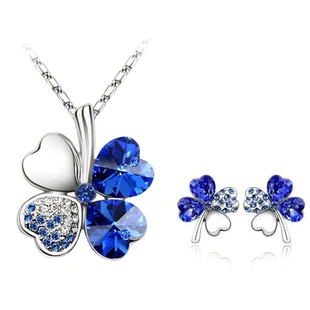 Мода аксессуары посеребренные кристалл сладкий четыре листа травы серьги колье