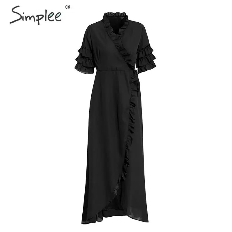 Женское платье миди с запахом Simplee богемное женское летнее белое 2019 V образным