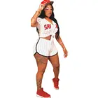 Новинка 2019, женские бейсбольные Джерси, бейсбольные рубашки с коротким рукавом, полосатый топ с буквенным принтом и V-образным вырезом, сексуальные шорты, комплект Бейсбольного костюма