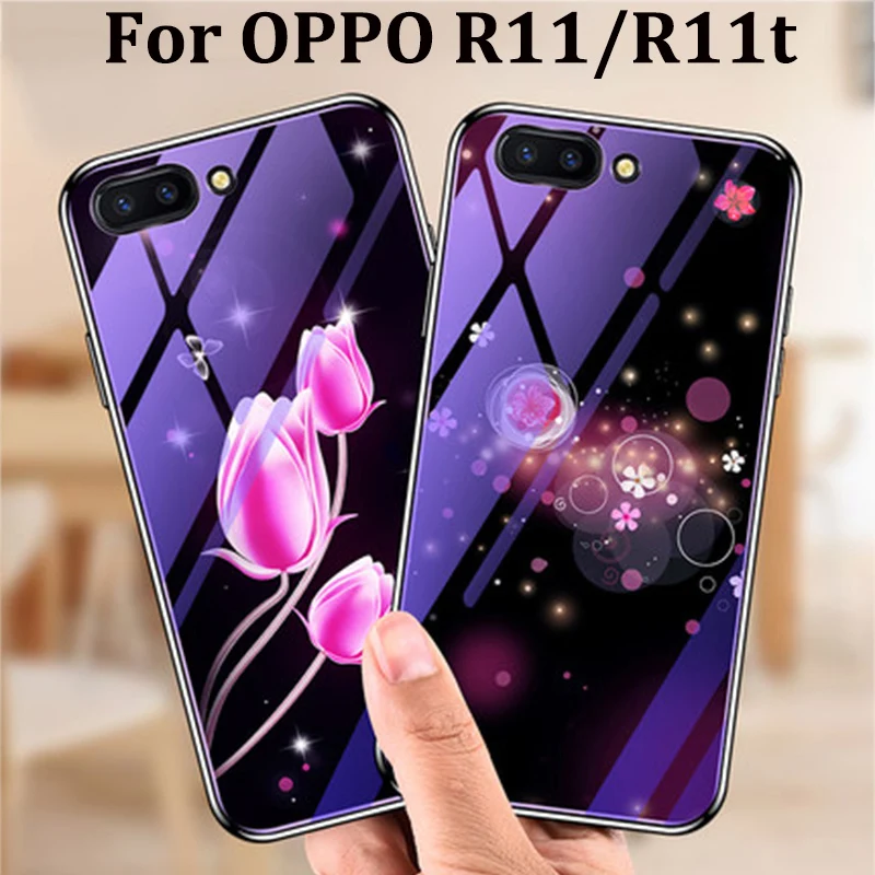 Для OPPO R11 чехол из синего закаленного стекла задняя крышка для R 11/R11t t чехлы