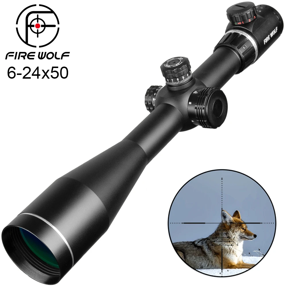 Fire Wolf 6-24X50 прицел Регулируемый Красный Зеленый Крест охотничий прицел стекло Сетка башенки замок сброс тактический Оптический