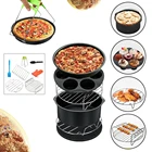 12 шт.компл., аксессуары для фритюрницы, торта, сковорода для пиццы, силиконовый коврик, металлический держатель, подставка для шампура, шашлыки, чашки в виде раковины, сковорода для торта 3