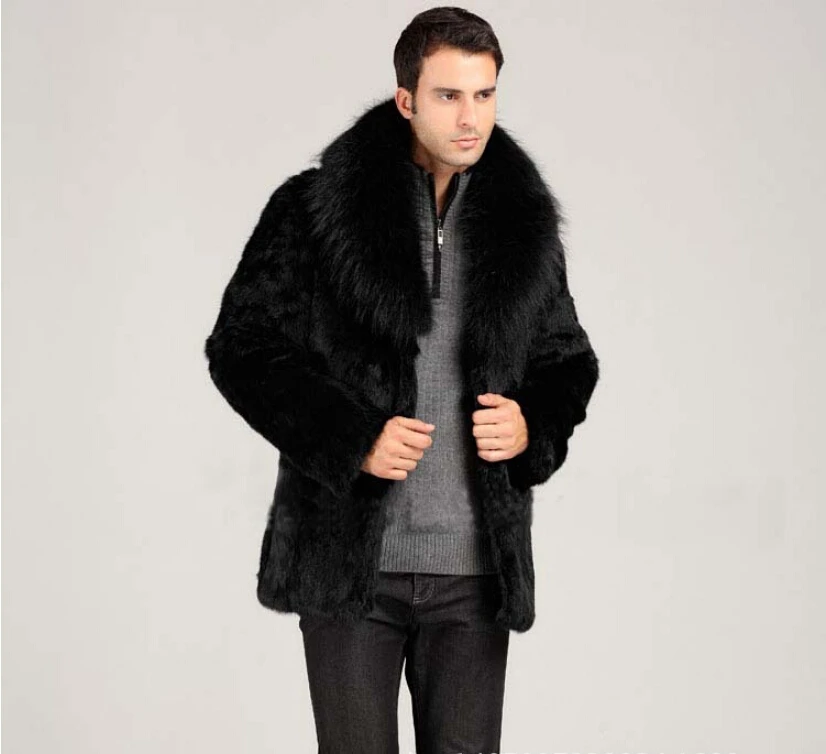 

Fashion Winter Men's Faux Rabbit Fur Coat With Fox Fur Collar Plue Size XXXL 4XL Warm Jackets Parka Coats Windbreaker
