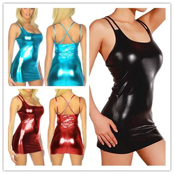 2017 винил платье черный/красный/синий Клубная одежда Искусственная кожа чулки