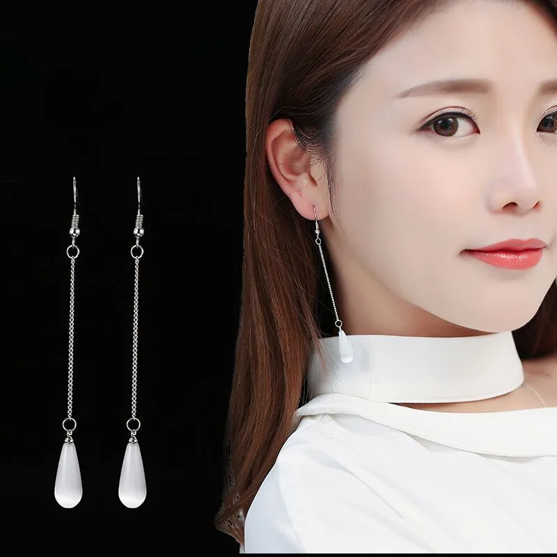 Женские длинные серьги с белыми опаловыми каплями Модные Винтажные Роскошные